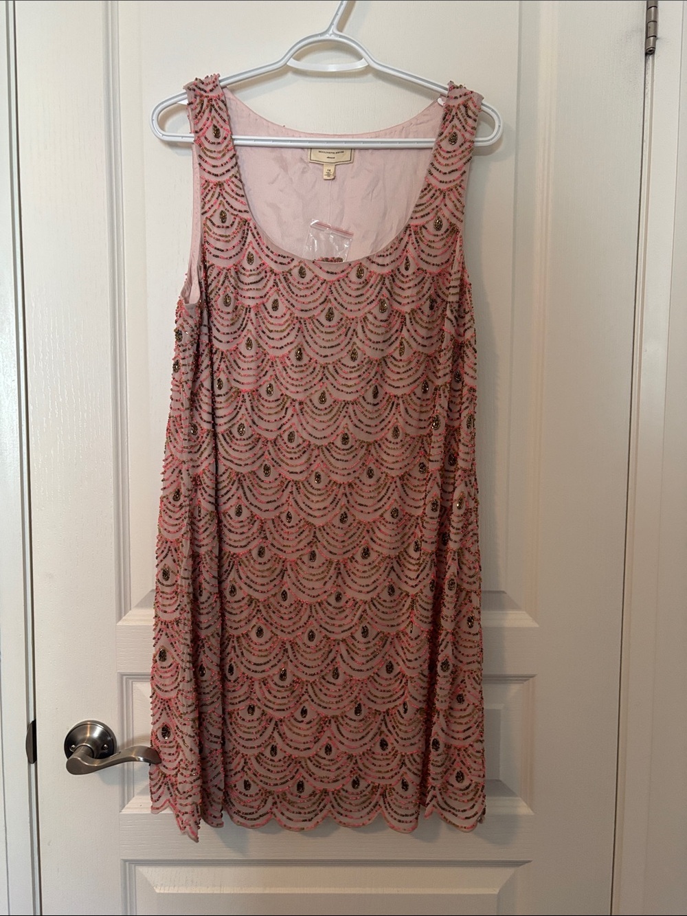 Anthropologie Pink Beaded Mini Dress